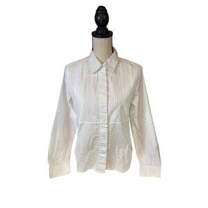 Talbots Petite Blouse Womens Large  White Embroidered ButtonUp Classicore Preppy